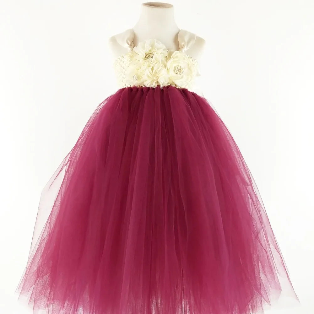 
                      
                        Elegant Burgundy Flower Girls Tutu Dress for Wedding Party
                      
                    