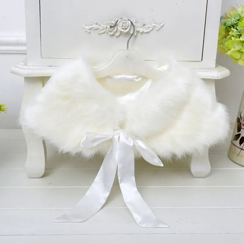 Girls Faux Fur Shawl Wedding Flower Girls Shoulder Cape