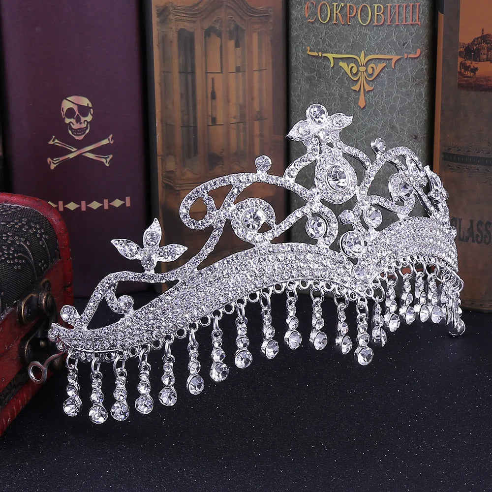 Tassel Fringe Bridal Tiara Crystal Crown Wedding Hair Accessory