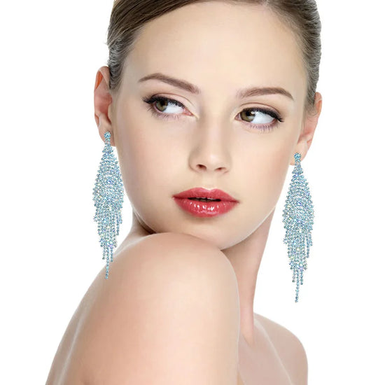 Fashion Women Luxury  Rhinestone Chandelier Long Tassel Earrings