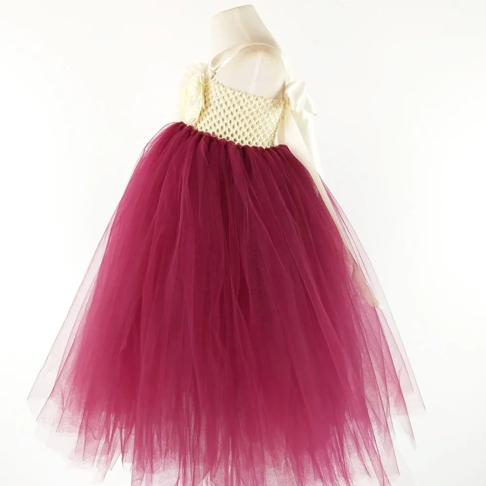 Elegant Burgundy Flower Girls Tutu Dress for Wedding Party