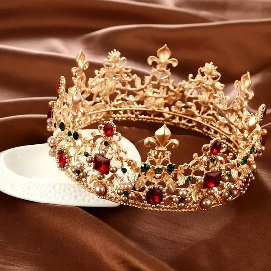 Full Round Crystal Gold Color Crown Hair Accessory