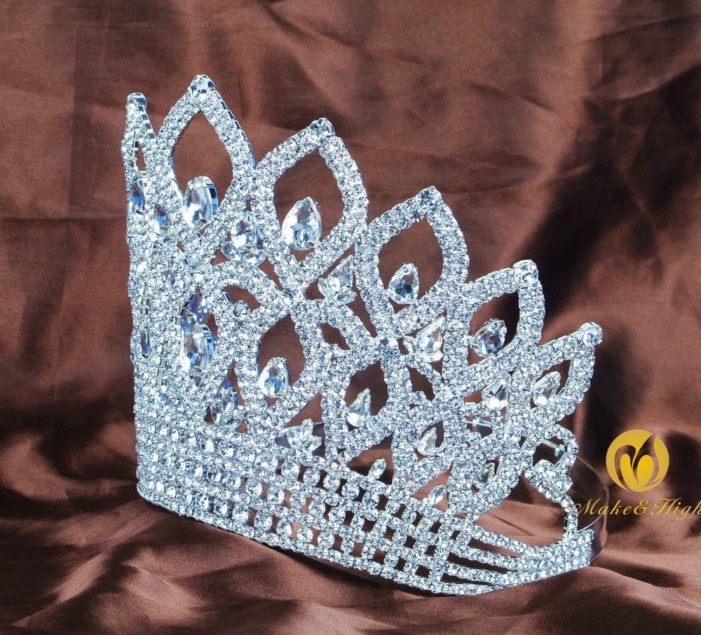 World Beauty Pageant Large 6.5" Tiara Crown Austrian Rhinestone Crystal