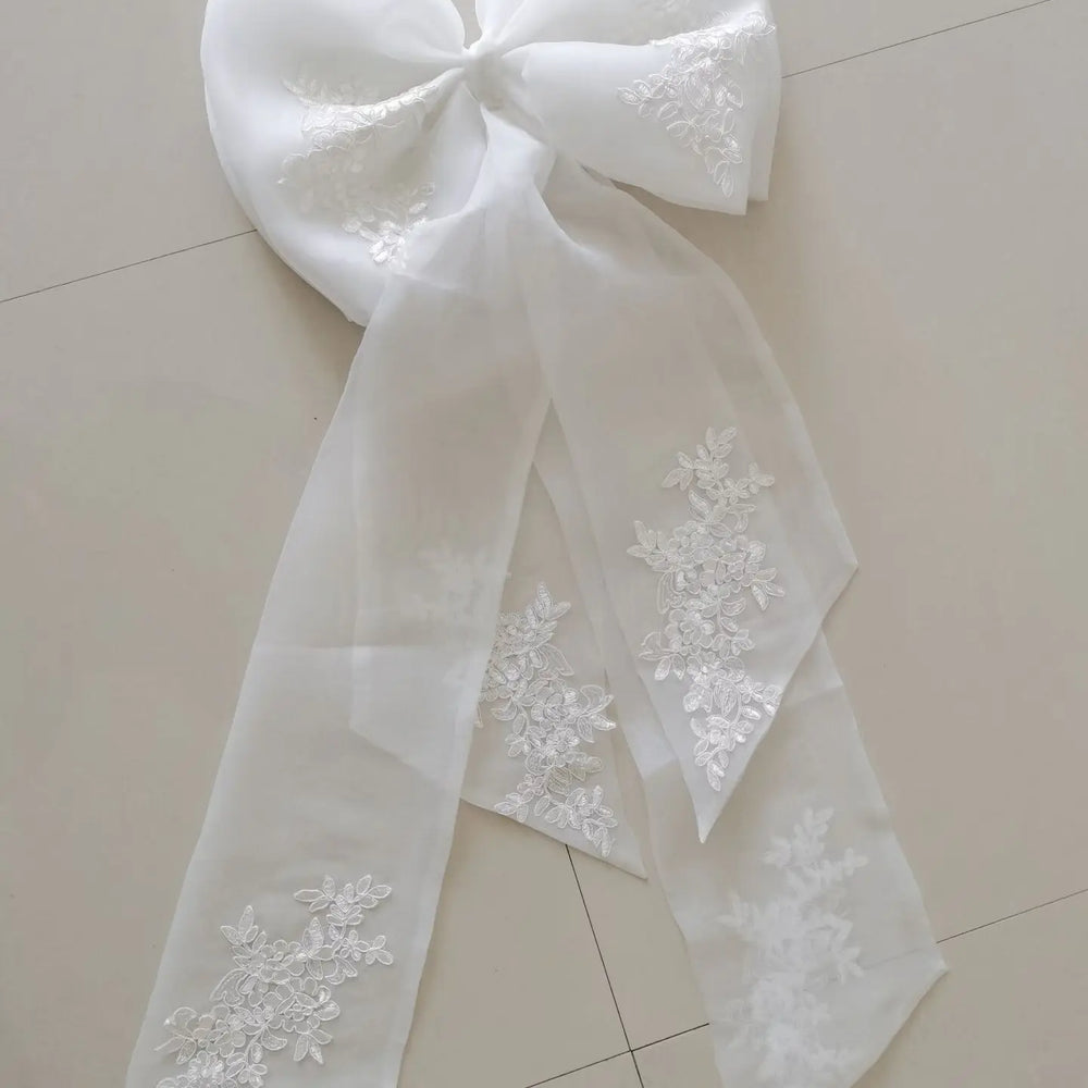 Organza Wedding Dress Removable Bridal Bow With Lace