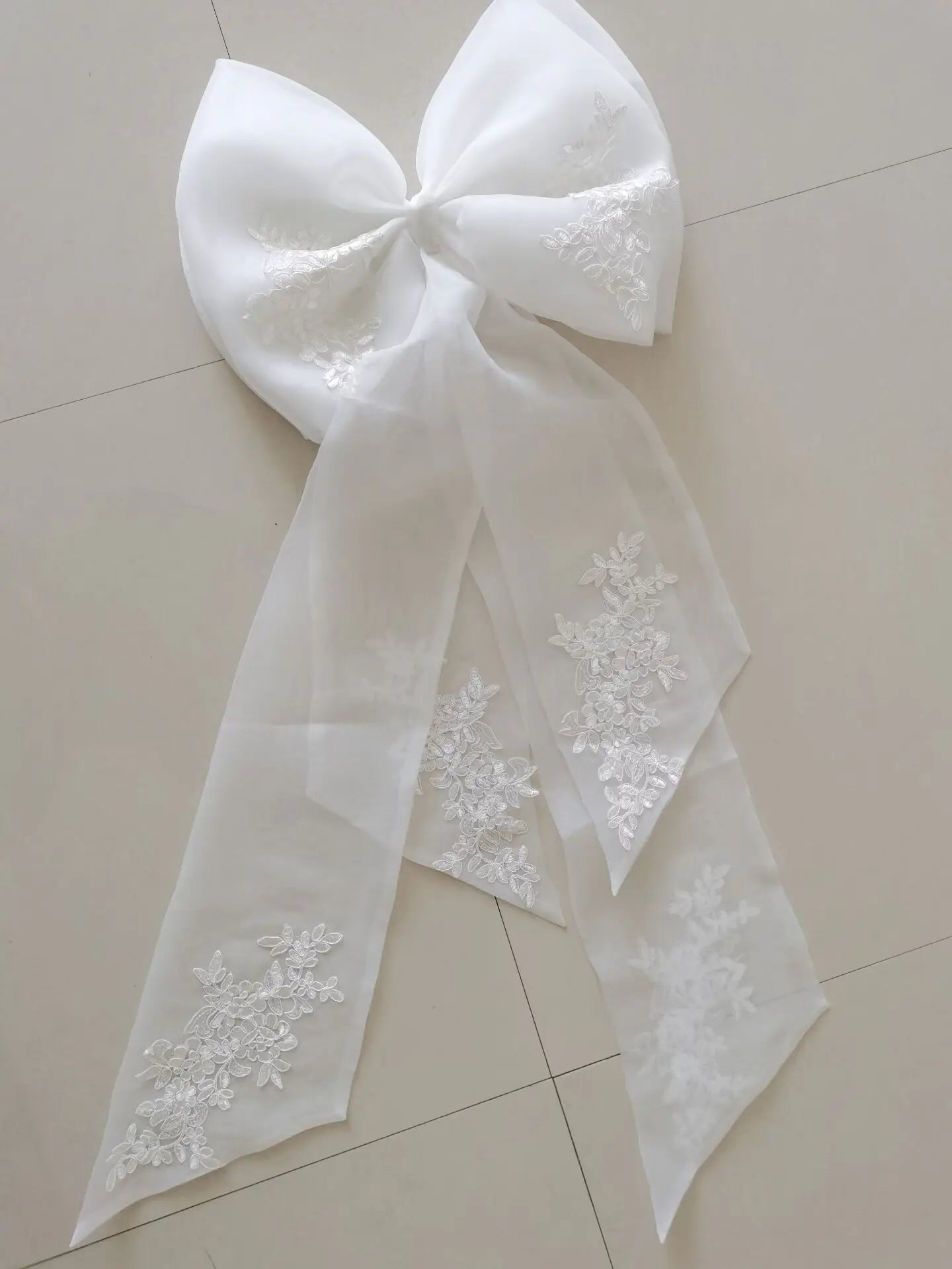 Organza Wedding Dress Removable Bridal Bow With Lace