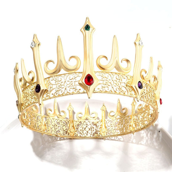 Load image into Gallery viewer, Baroque Golden Large Crystal Big Round Royal King Crown Party Accessory
