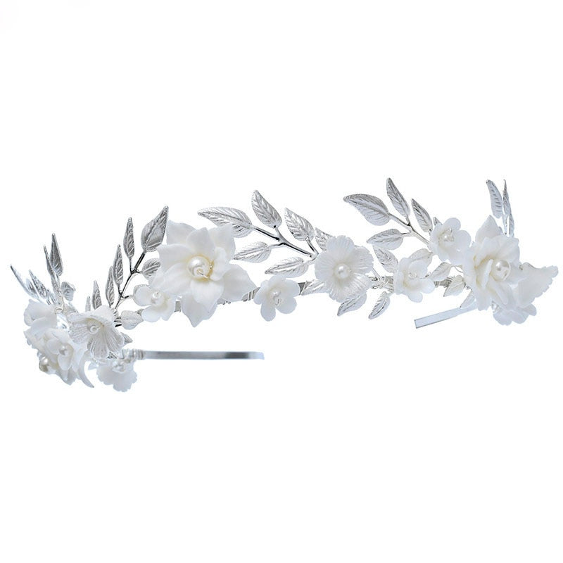 Beaded Ceramic Flower Wedding Tiara Bridal Princess Party Crown Hair Accessory