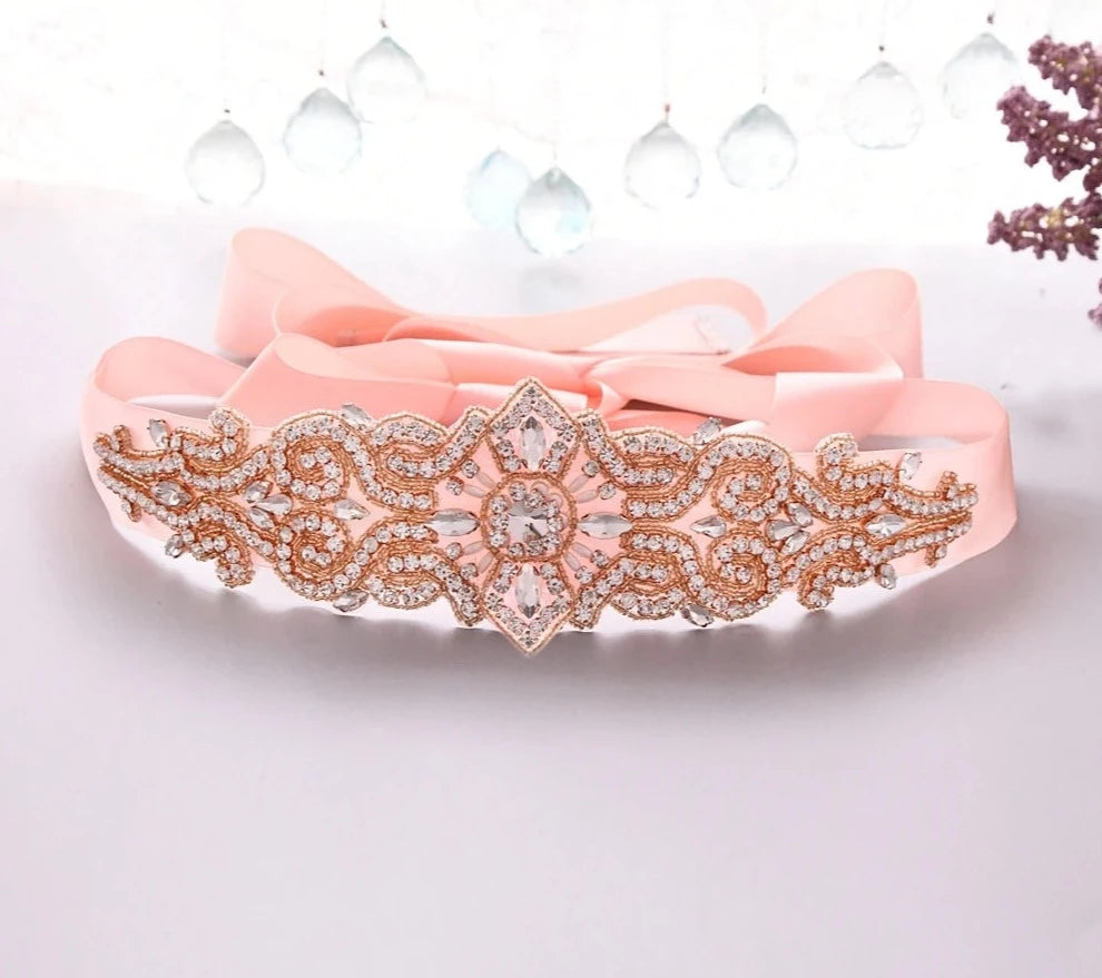 
                      
                        Rhinestones Bridal Belt with Ribbon Wedding Dress Belt Accessory
                      
                    