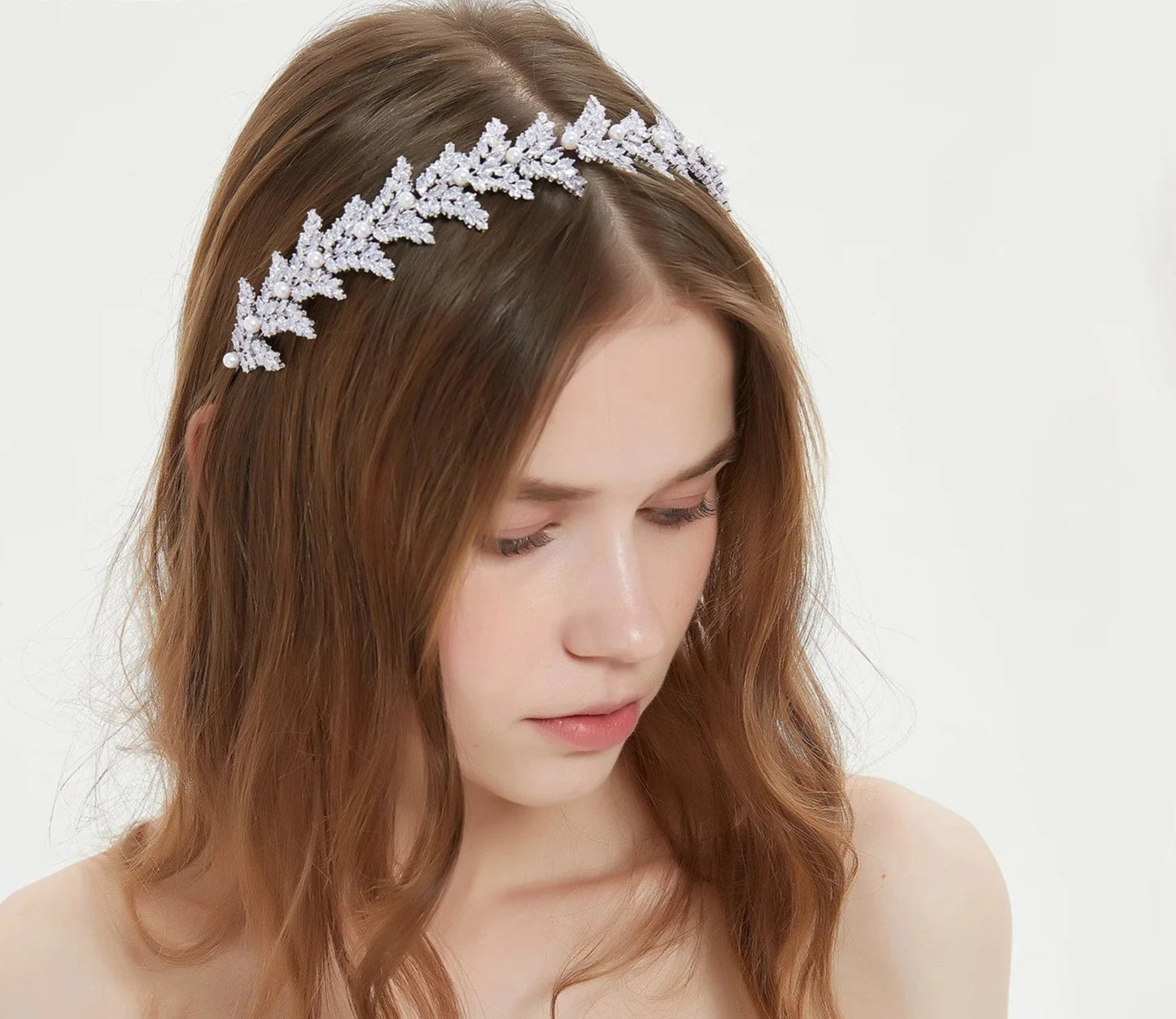 Zirconia Pearl Wedding Headband Leaf Headpieces CZ Bridal Hairband Jewelry Accessories