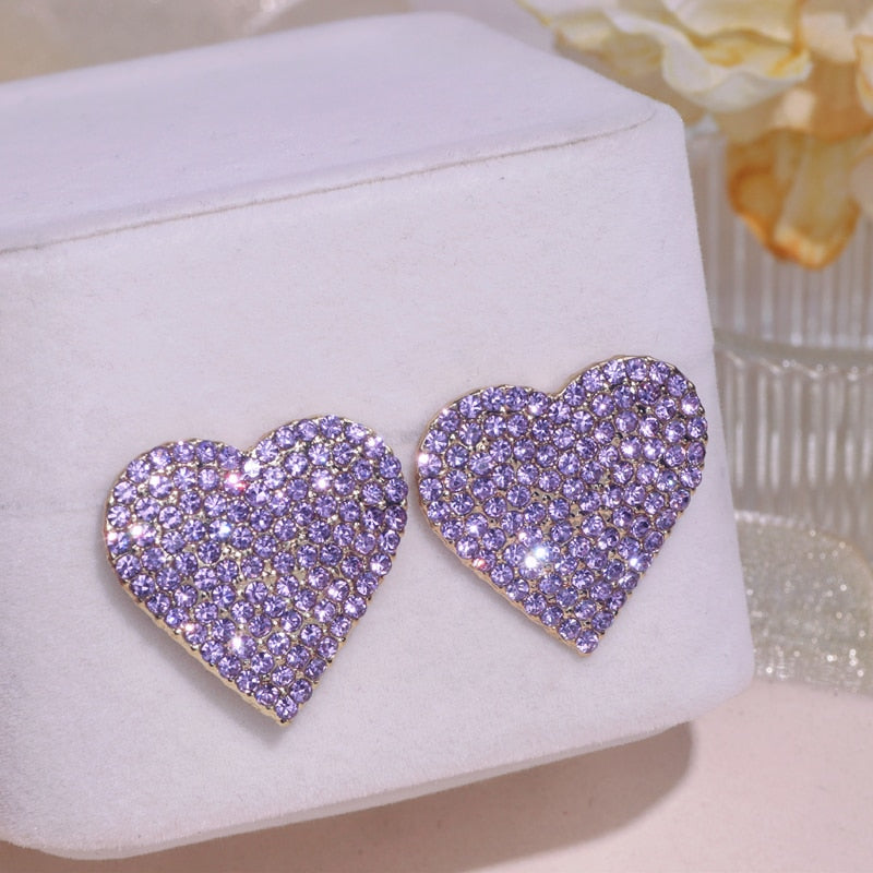 Sparkling Rhinestone Love Heart Shaped Earrings Dinner Party Stud Earring