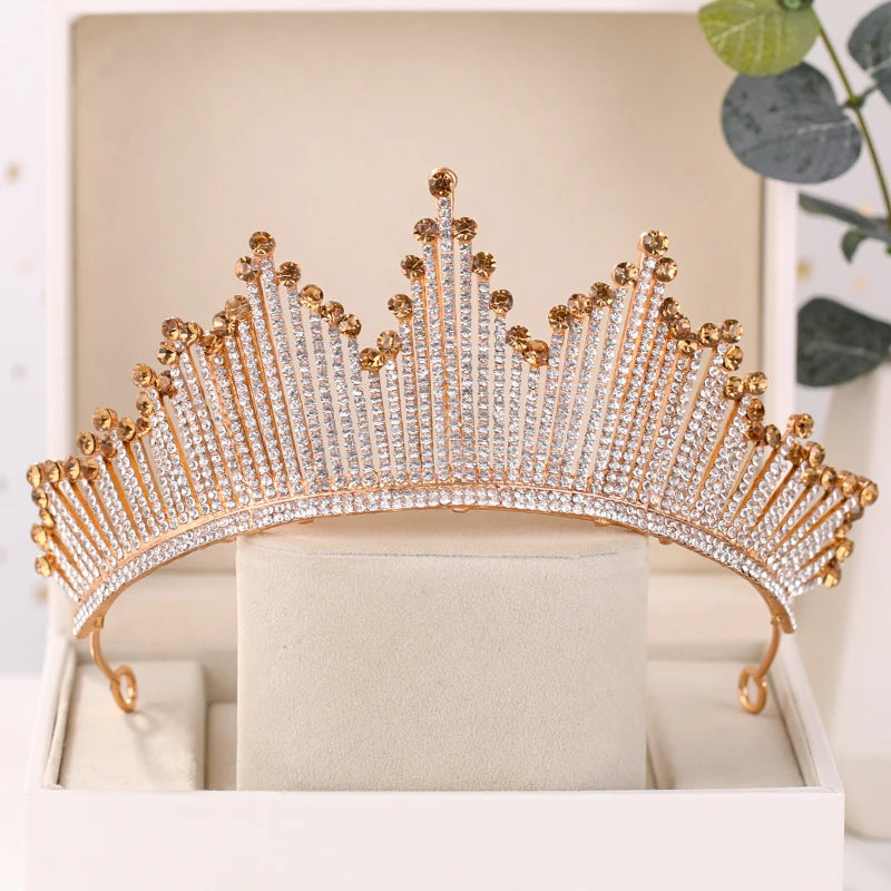 
                      
                        Champagne Gold Color Crown Wedding Hair Accessories Luxury Queen Tiara
                      
                    