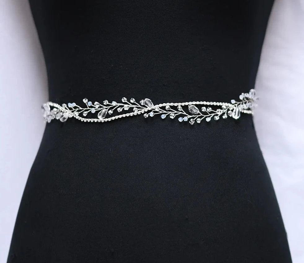 Thin Silver Crystal and Pearl Rhinestone Belt - Bridal Belt or