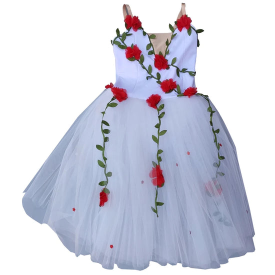 White Red Flower Ballet Tutu Dress For Girls