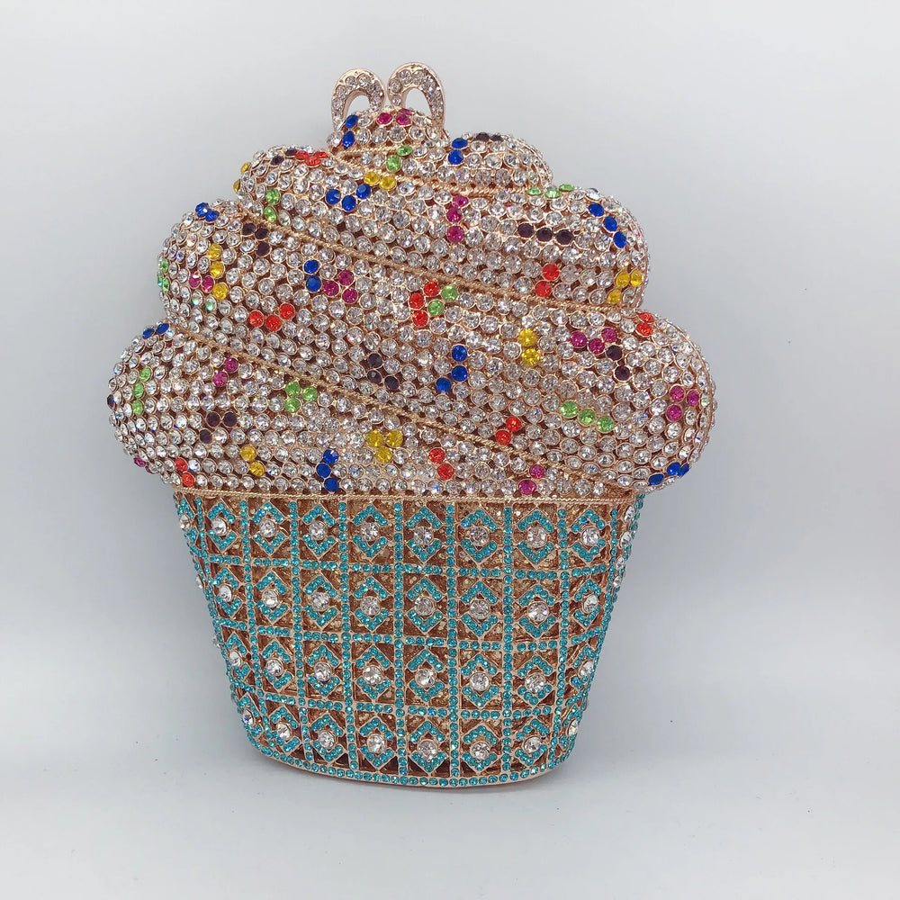 
                      
                        Ice Cream Crystal Evening Bag CupCake Wedding Party Prom Clutch Purse, elevate your evening ensemble with this whimsical crystal clutch
                      
                    