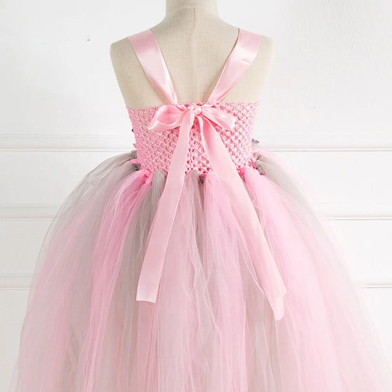 Girls Princess Pink Flower Petal Long Birthday Fashion Dress