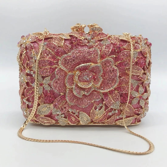 Pink Glitter Pearl Rhinestones Clutch Purse Crossbody Chain Bags | Baginning