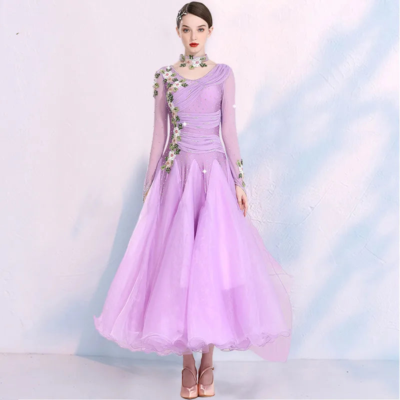 
                      
                        Slim-fitting Pattern Women Standard Ballroom Dance Dress Waltz Tango Dress Modern Dance Costumes
                      
                    