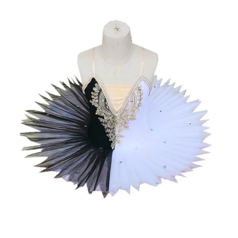 Girls Ballerina Black White Dance Costume Pancake Tutu