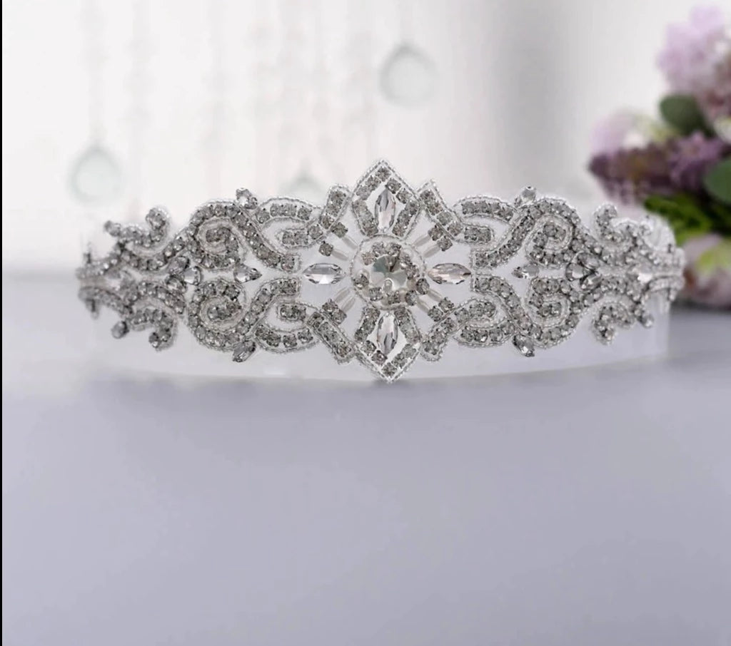 Rhinestones Bridal Belt with Ribbon Wedding Dress Belt Accessory