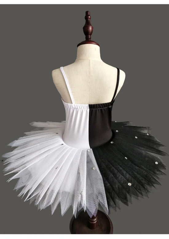 Girls Ballerina Black White Dance Costume Pancake Tutu – TulleLux ...