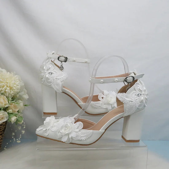 Pearl Floral Wedding Bridal Pointed Heel Party Shoes
