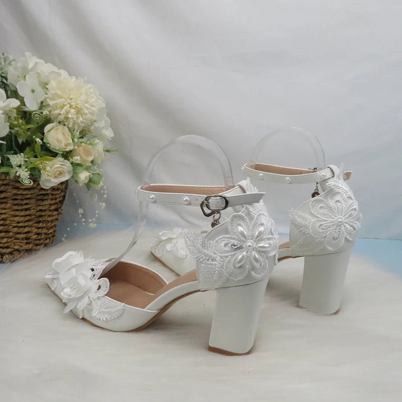 
                      
                        Pearl Floral Wedding Bridal Pointed Heel Party Shoes
                      
                    