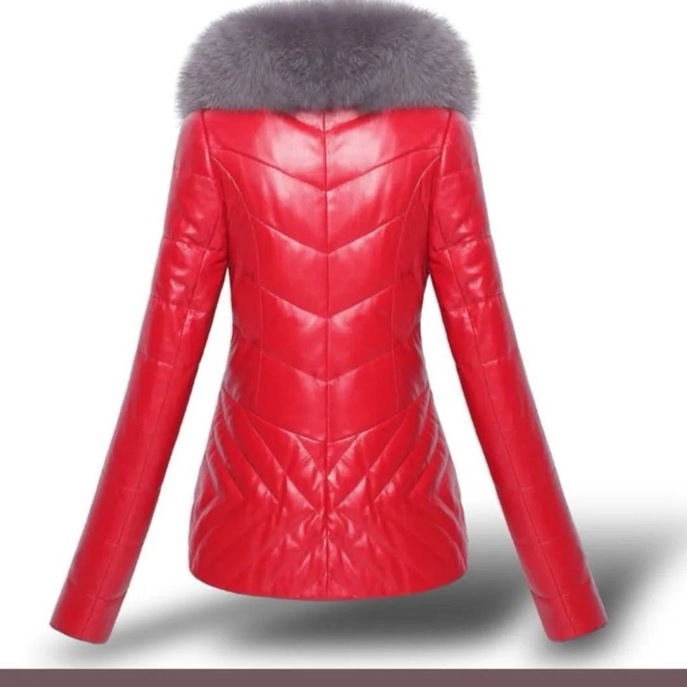 
                      
                        Fashion Faux Fur Faux Leather Jacket Short Faux Fox Fur Collar Winter Coat
                      
                    