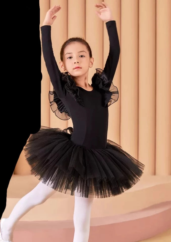 Girls Classic Ballet Long Sleeve Dance Leotard Tutu Dress