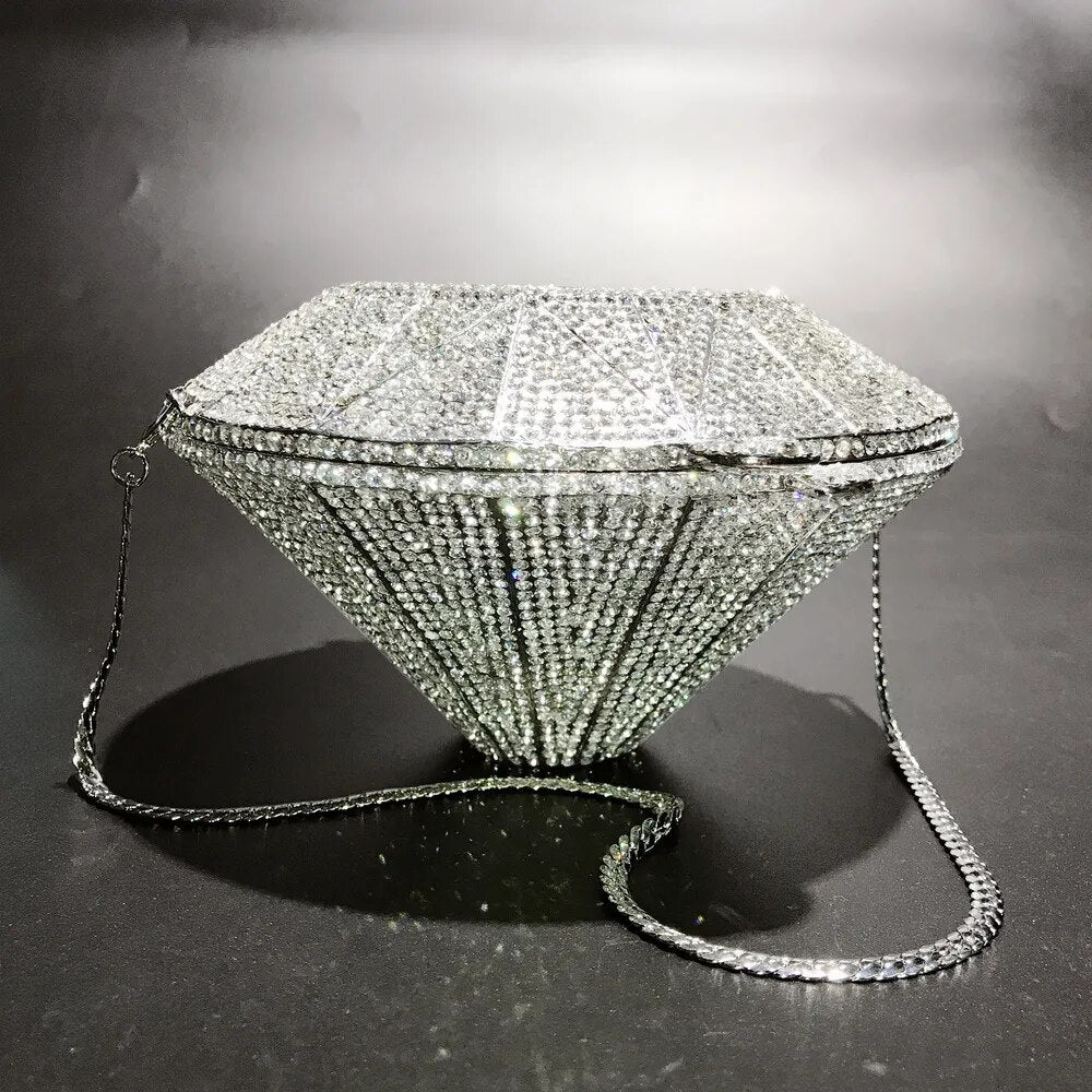 Unique Clasp Silver Crystal Diamond bag Clutch Purse Party Bridal Prom -  Walmart.com