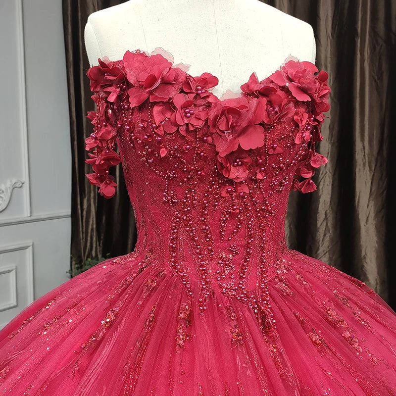 
                      
                        Red Quinceanera Dress Ball Gown Sequined Flowers
                      
                    