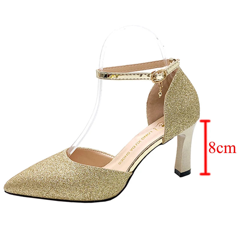 
                      
                        Bling Gold Silver Women's Pumps Pointed Toe Thin Heel Party Wedding Shoes
                      
                    