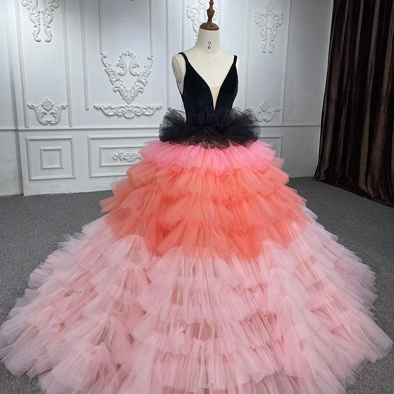 
                      
                        Exquisite Pink Black Quinceanera Dress Lace Ruched Organza Evening Ball Gown
                      
                    
