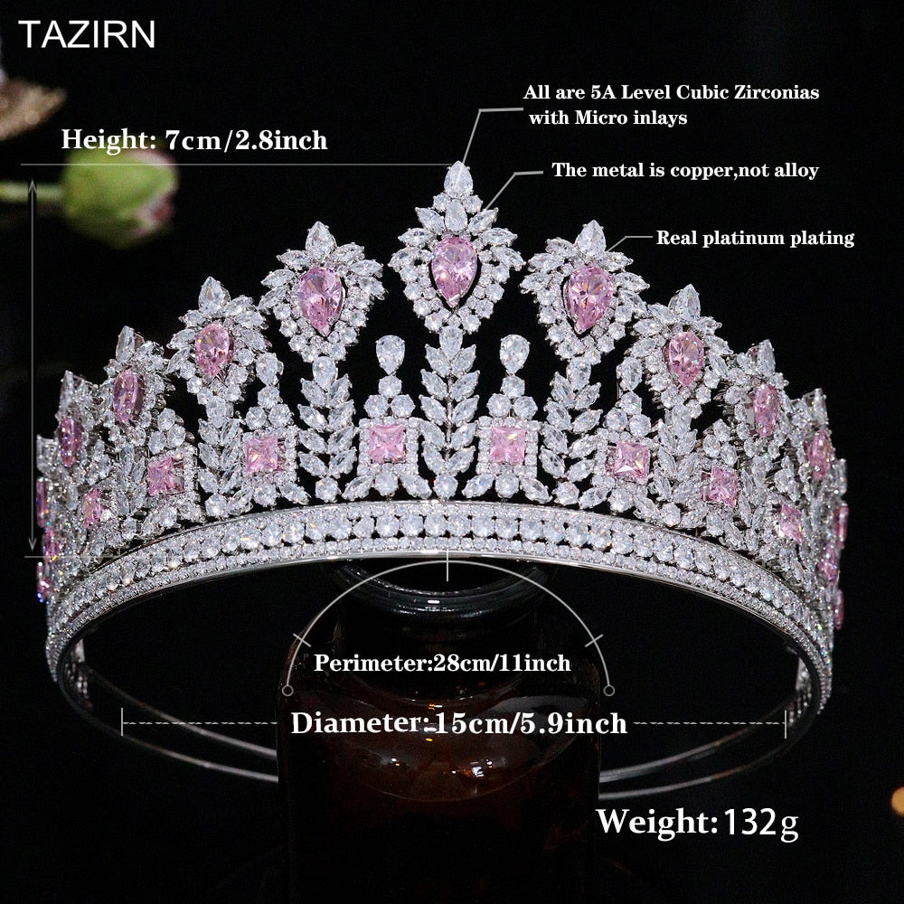 Luxury Tall Tiara Crown Cubic Zirconia  Princess Queen Formal Event Hair Accessories