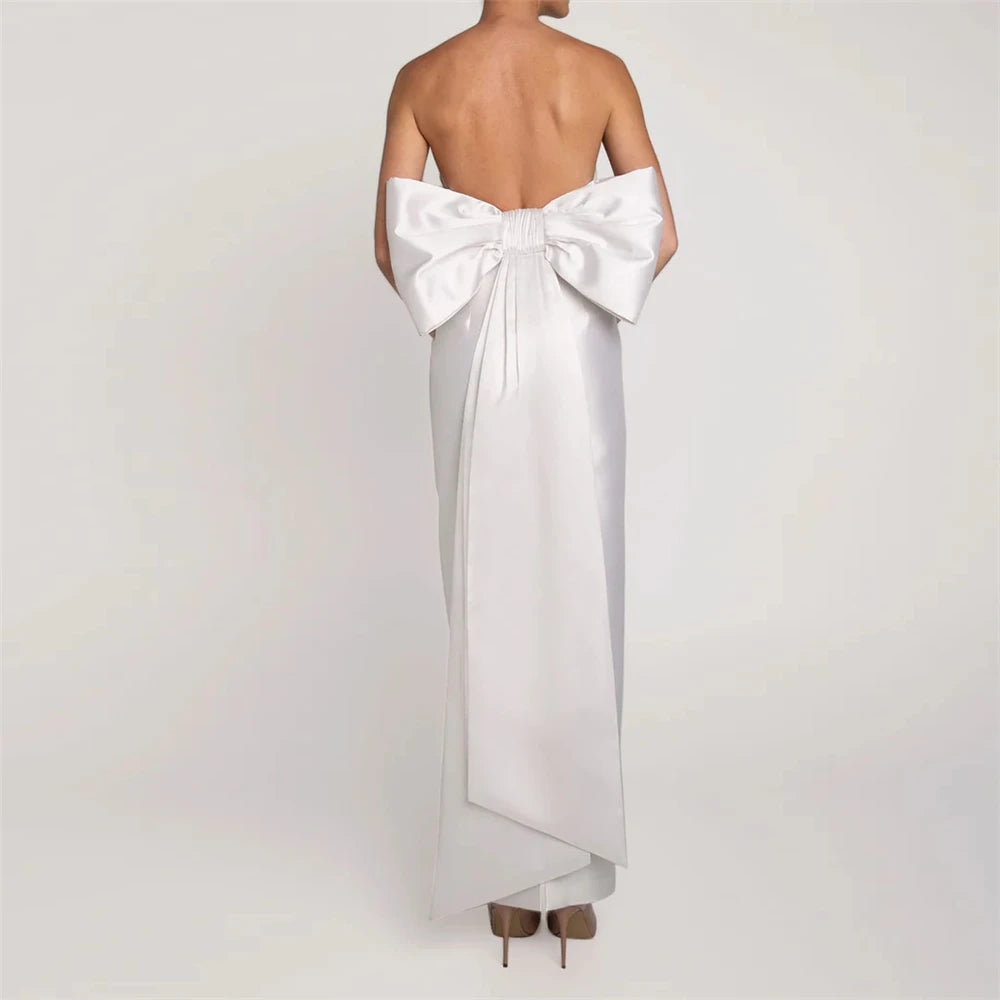 
                      
                        Big Bow Backless Strapless Simple Satin Evening Gown
                      
                    