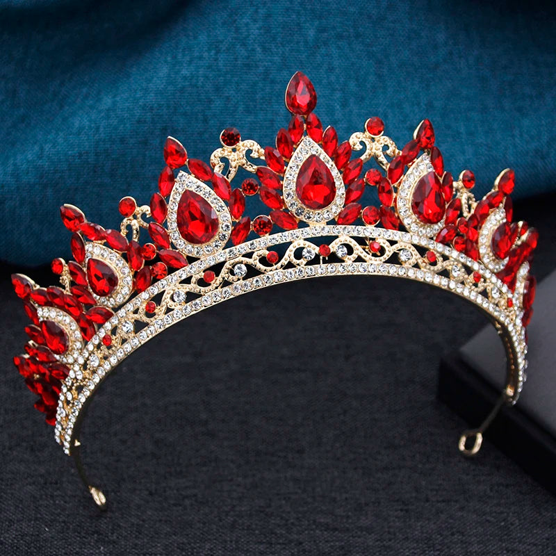 Exquisite Vintage Red Crown Princess Royal Queen Tiara  Prom Party Hair Jewelry