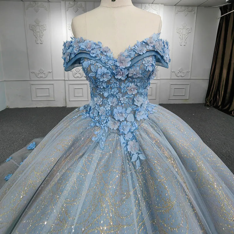 
                      
                        Quinceanera Blue Ball Gown Flower Dress
                      
                    