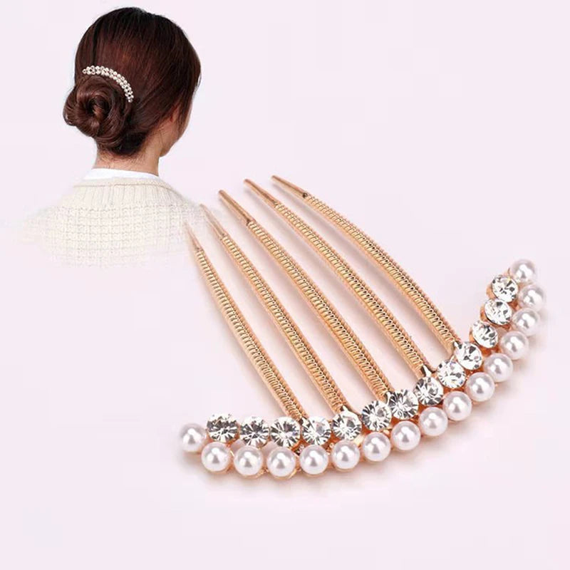 5 Teeth Hair Side Combs Pearl Crystal Wedding Bridal  Hair Comb Accessory