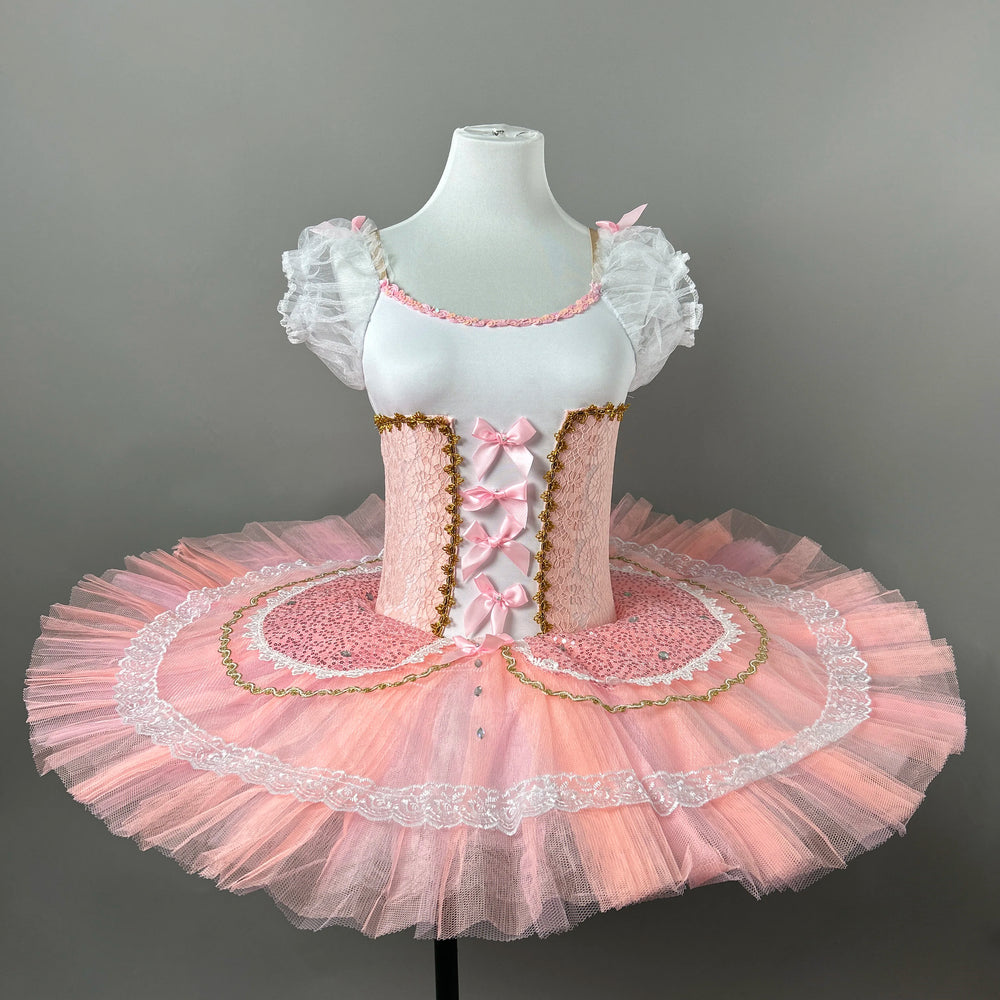 Girls Professional Tutu Dress Performance Clothes Pink Ballerina Dance Costume