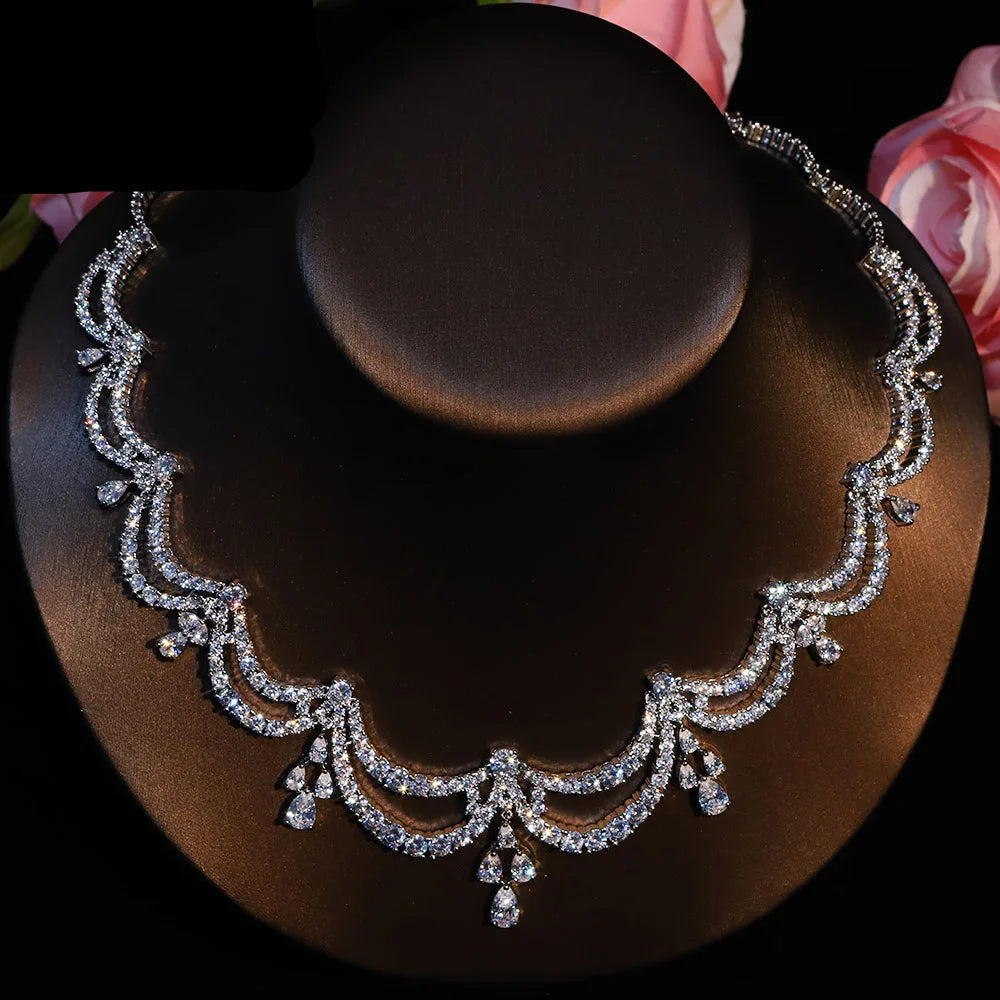 Cubic Zirconia Wedding Jewelry Set Two Piece Necklace Earring Set, Elevate your bridal look with this stunning cubic zirconia two-piece jewelry set,