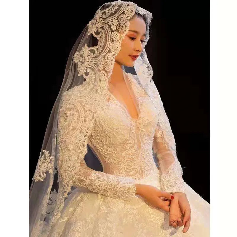 Lace  Edge Tulle Cathedral Veil with Comb In Ivory or White