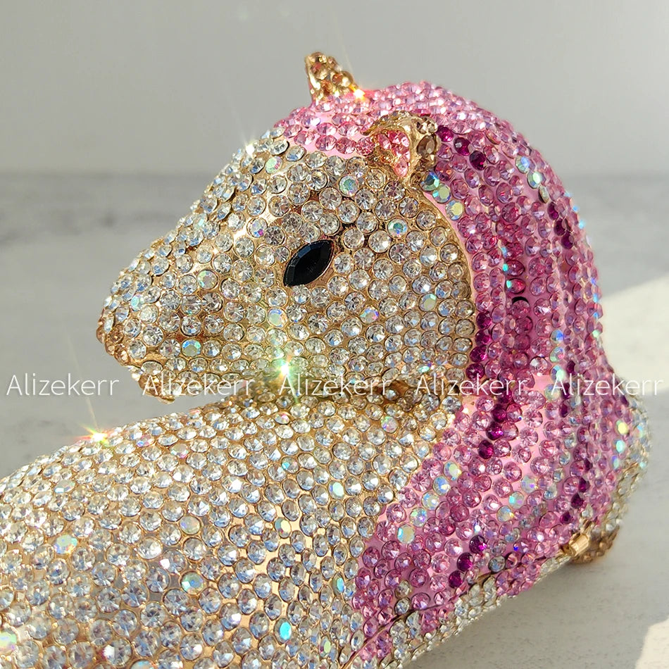 
                      
                        Crystal rhinestone mini clutch purse in the shape of a wild horse, colorful purse for party events, hard sided, shoulder strap included made by Alikerr
                      
                    