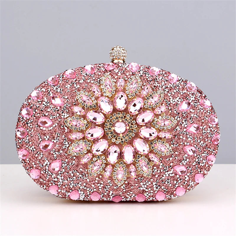 Crystal Floral Evening Mini Clutch Purse Cosmetic Evening Purse, elevate your evening ensemble with this radiant crystal clutch, designed to hold your essentials 
