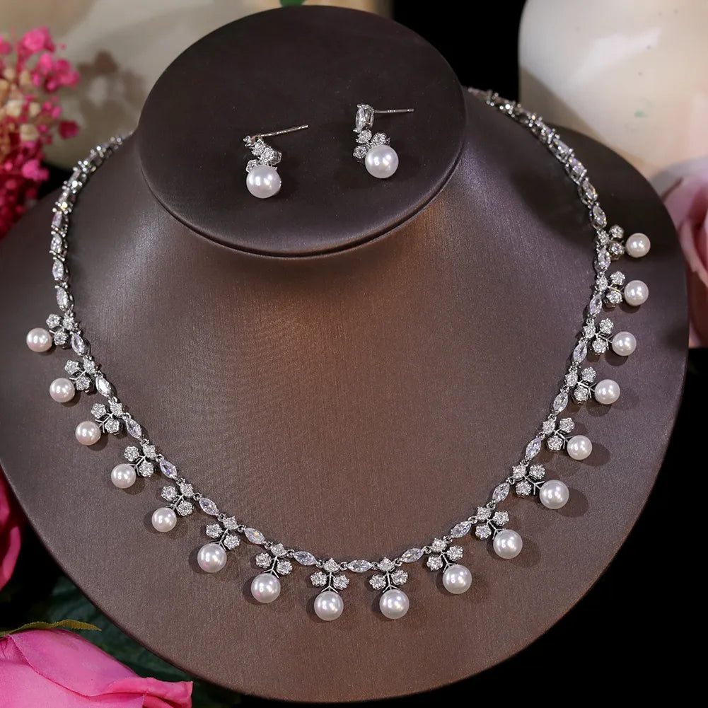 Flower Girl Gift. Flower Girl leaf Pearl Necklace & Earring Set. Rose –  ygnbridal