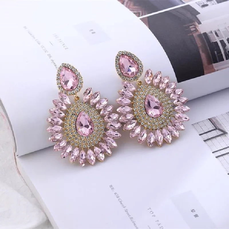 
                      
                        Pink Flower Crystal Rhinestone Water Drop Earrings Geometric Fashion Jewelry for Women
                      
                    