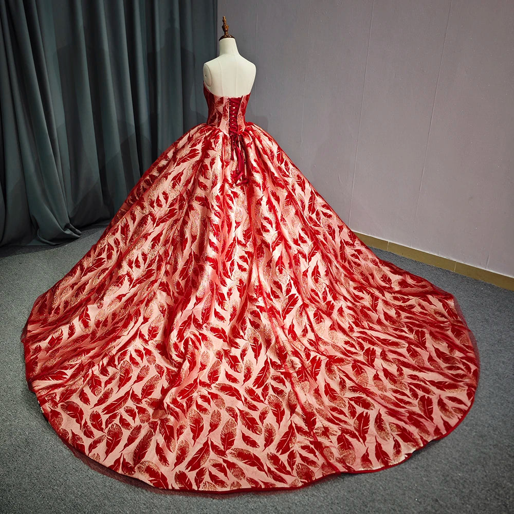 Red Feather Quinceanera Dress