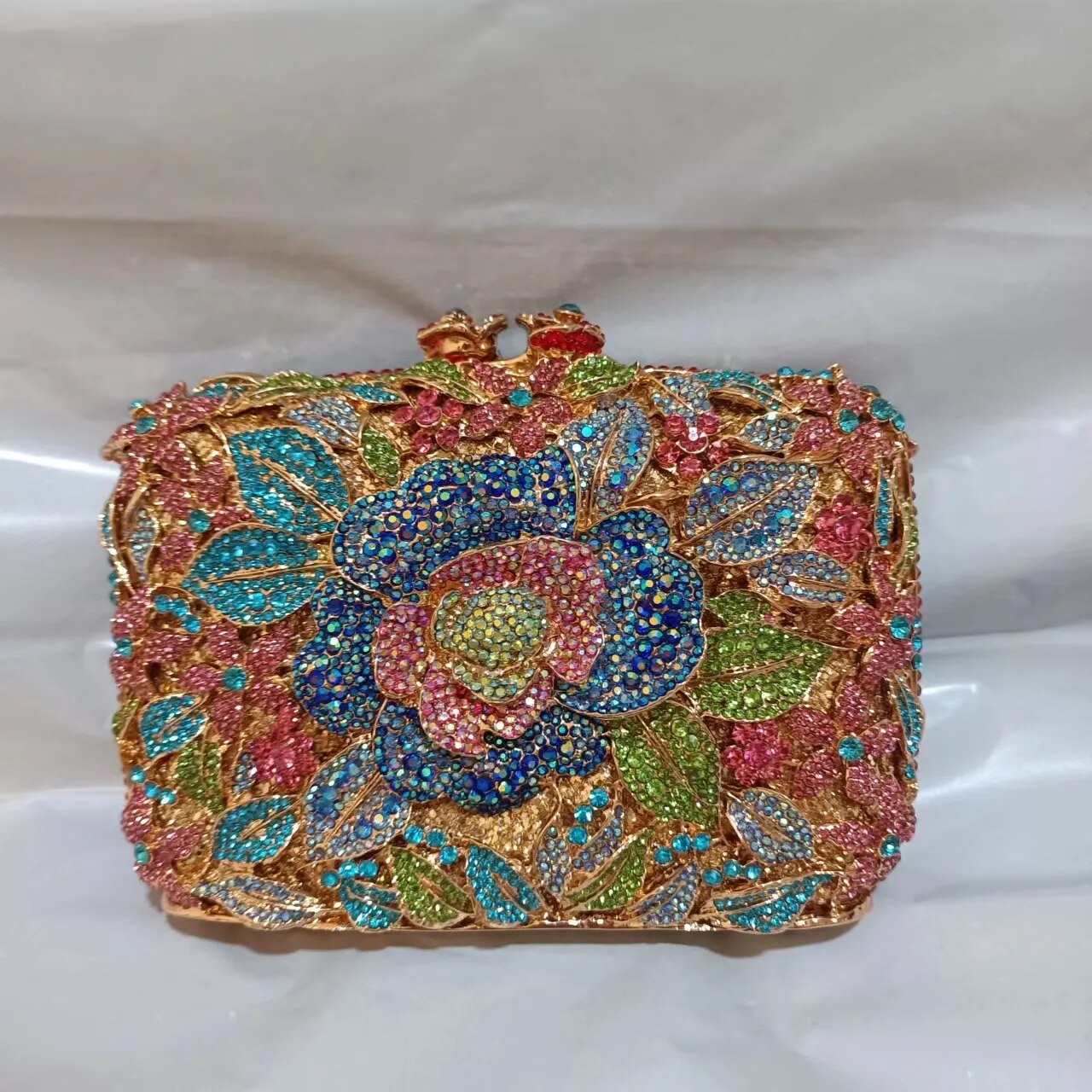 Bridal wedding clutch, Multicolored crystal rhinestone floral clutch, Party clutch, Crystal evening on sale clutch, Floral crystal clutch