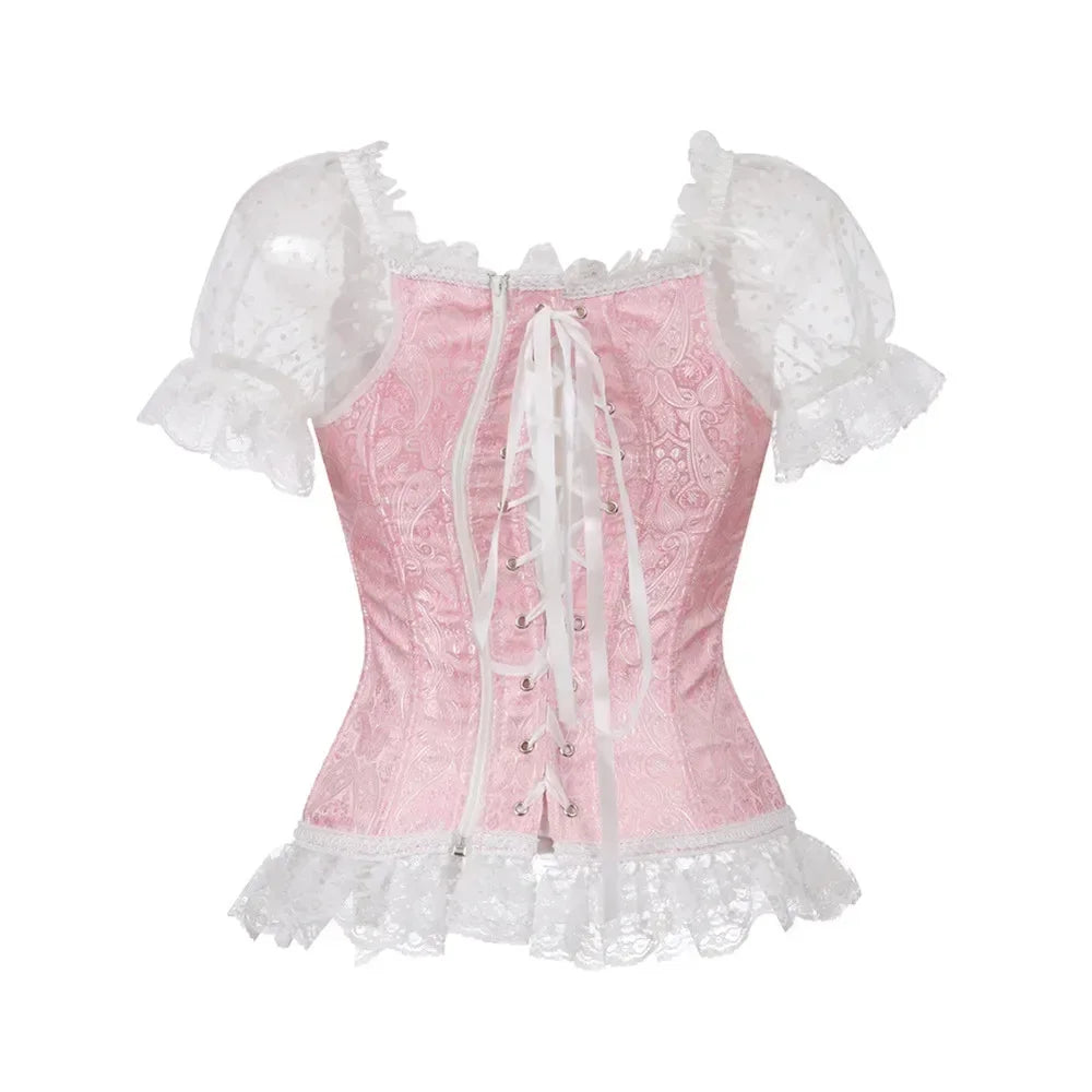 Corset Tops for Women Off-Shoulder Sleeves Vintage Victorian Retro Lace Bustiers