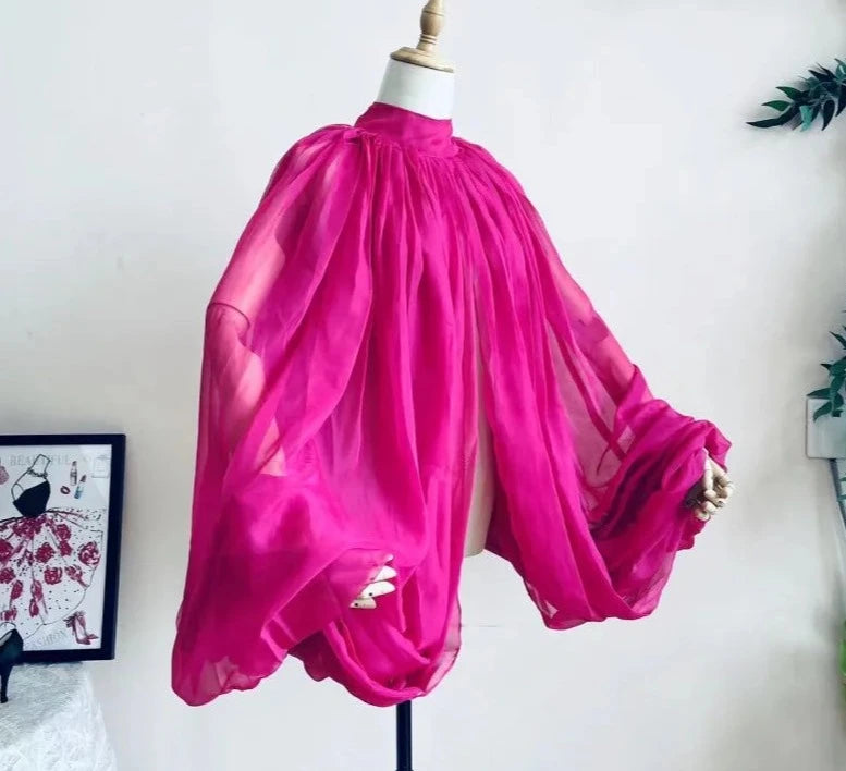 
                      
                        Silk Chiffon Wedding Cloak Puffy Sleeves Short Bolero Bridal Jacket Accessory
                      
                    