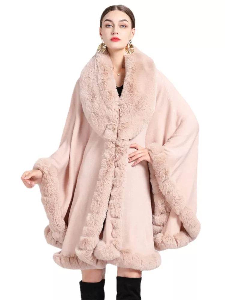 Elegant Imitation Rabbit Fur Cape Women Poncho Shawl Cloak