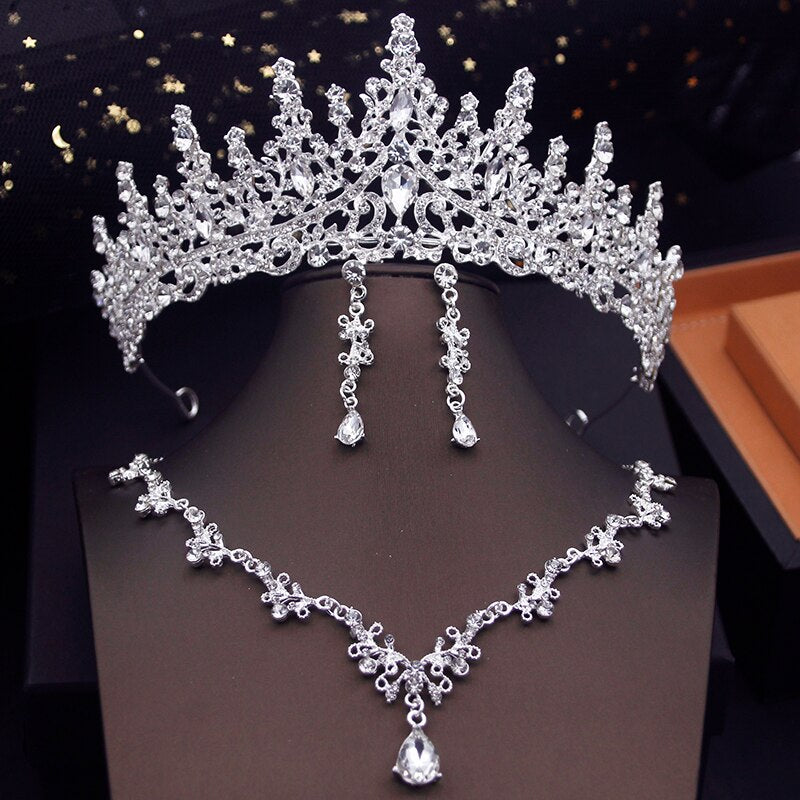 Load image into Gallery viewer, Crown Bridal Sets for Women Necklace Tiara Earrings Jewelry Accessories
